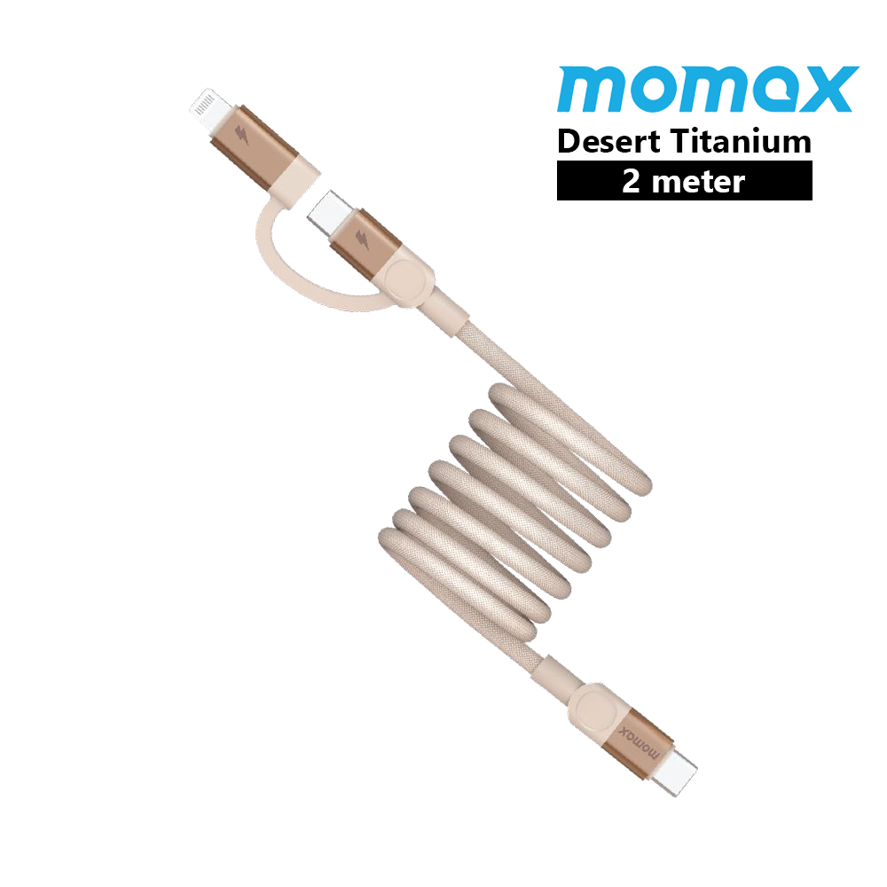 MOMAX Mag Link USB‑C to USB‑C & Lightning Magnetic Cable (2m, Desert Titanium)