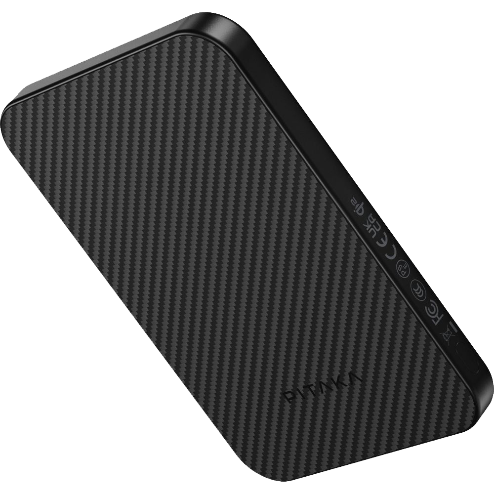 PITAKA Aramid Fiber Magnetic Power Bank Qi2 – 5000mAh, Black/Grey, MagSafe Compatible, 15W Wireless Charging