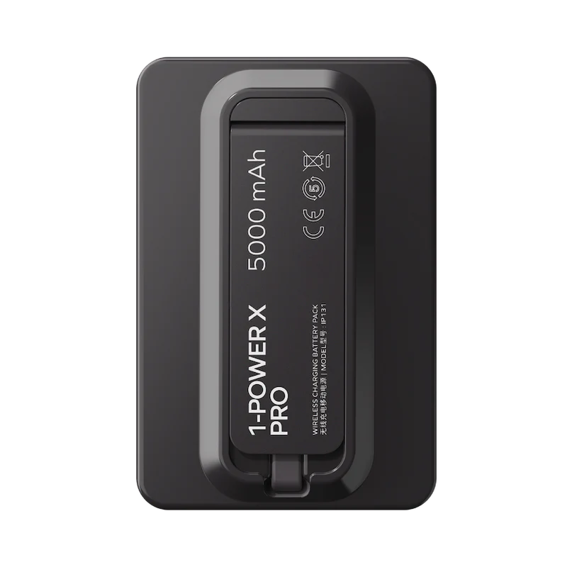 MOMAX 1‑Power X Pro 5000mAh Magnetic Wireless Power Bank with Stand & Built‑In USB‑C Cable (Black)