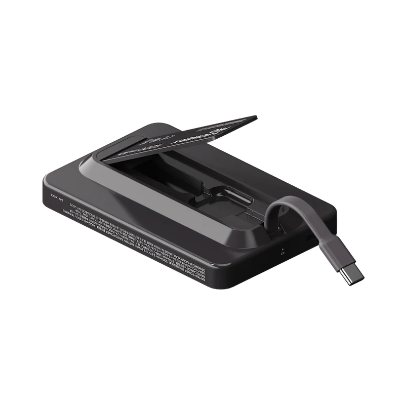 MOMAX 1‑Power X Pro 5000mAh Magnetic Wireless Power Bank with Stand & Built‑In USB‑C Cable (Black)