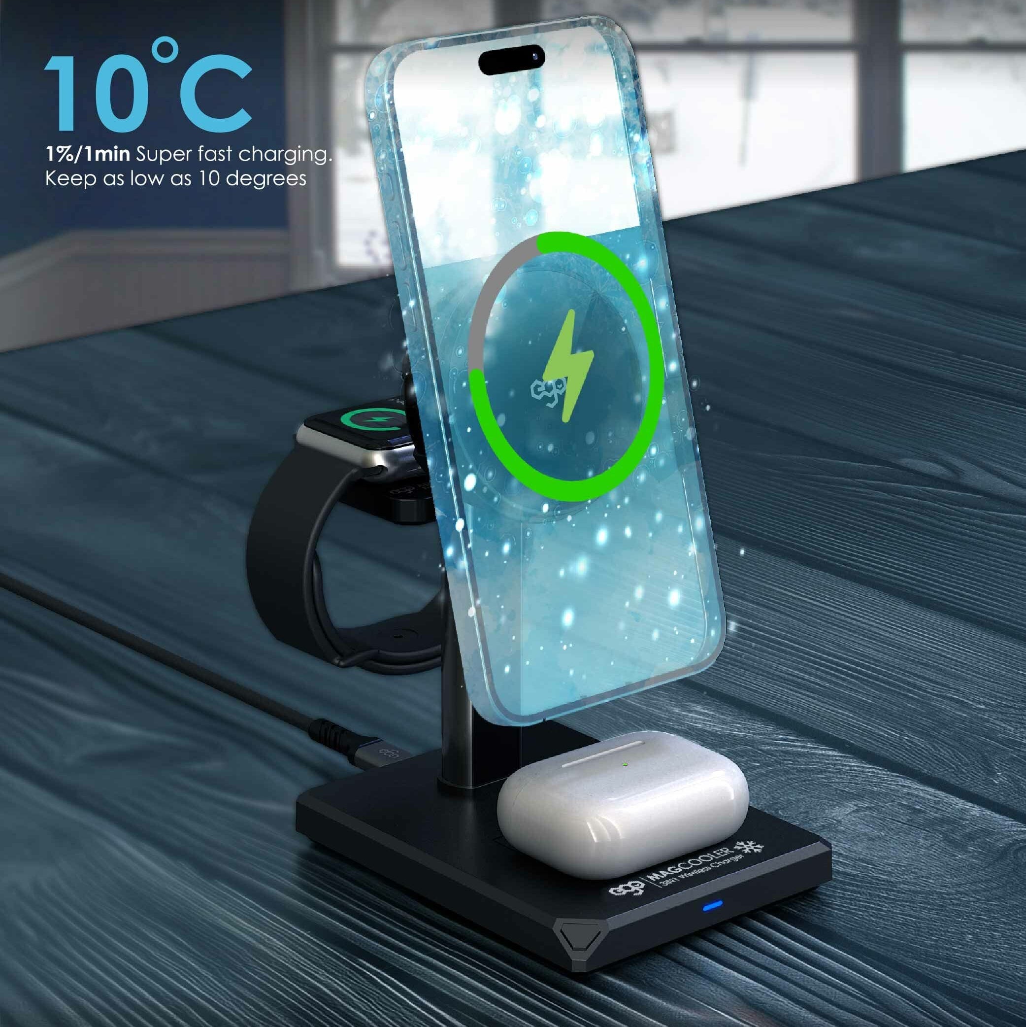 EGO MagCooler 3‑in‑1 Semiconductor Wireless Charger – Black