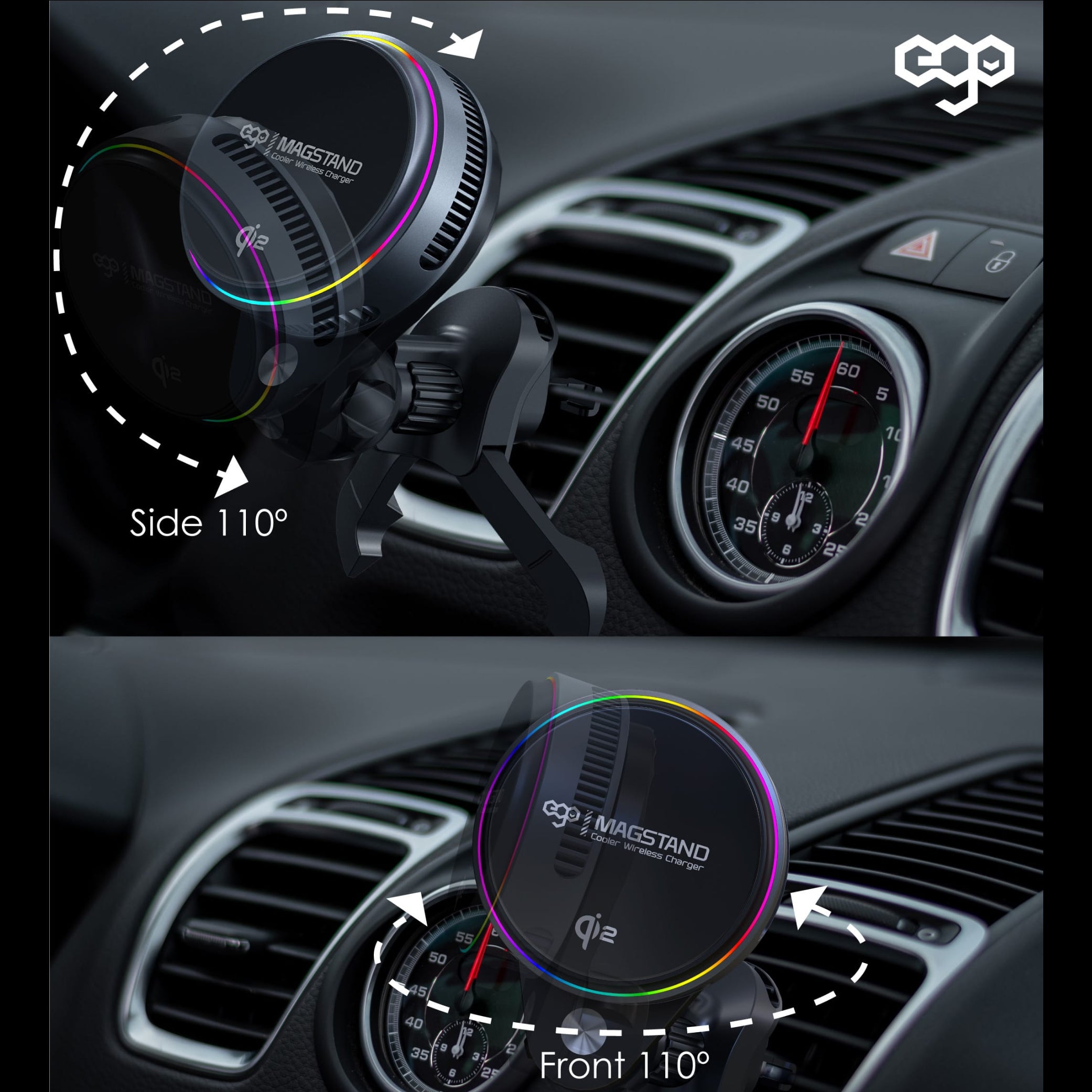 EGO MagStand3 @Semiconductor Cooling Double‑Sided Magnetic Qi2 Charger – Grey