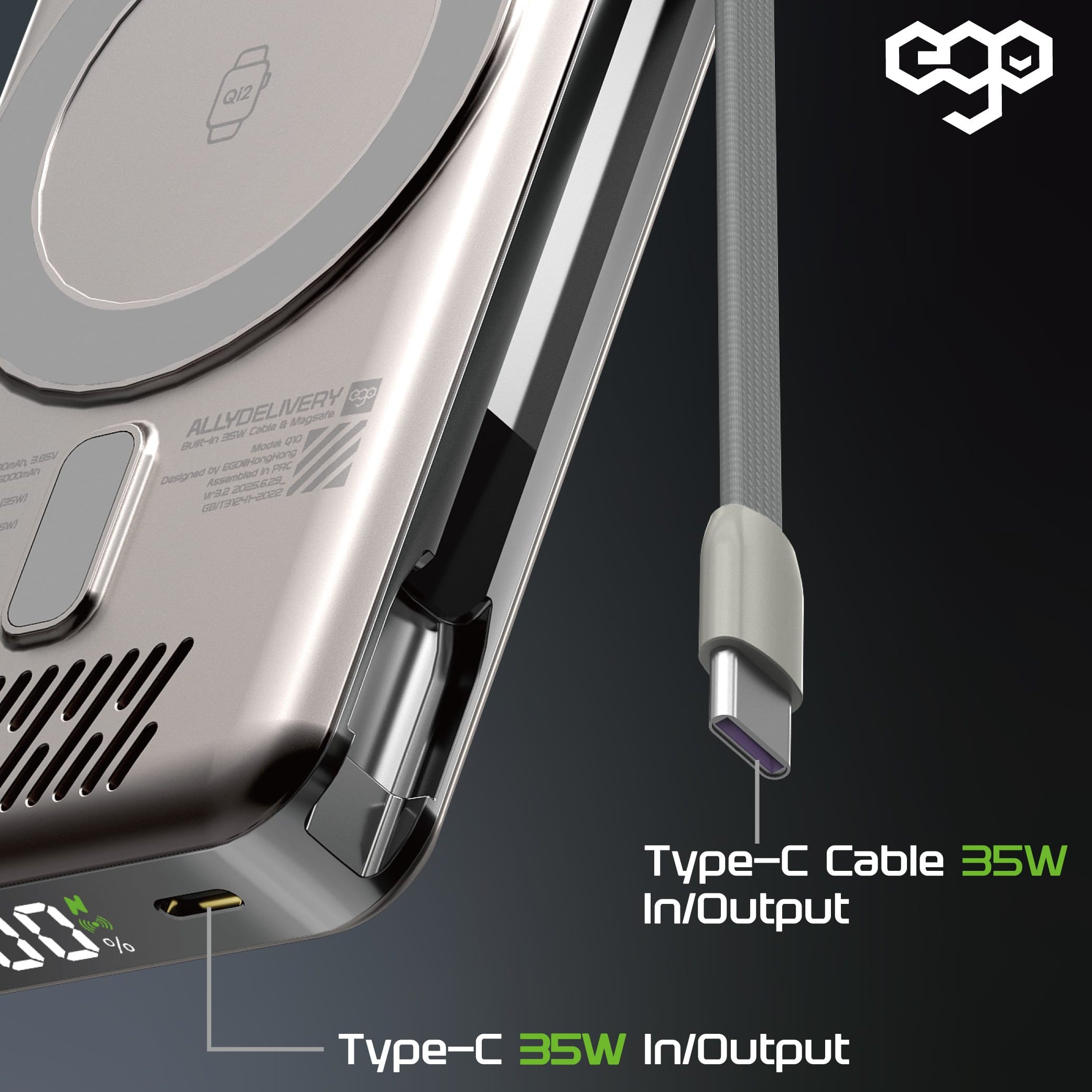 EGO AllyDelivery 4S @MagSafe 10000mAh 6‑in‑1 Power Bank – Silver