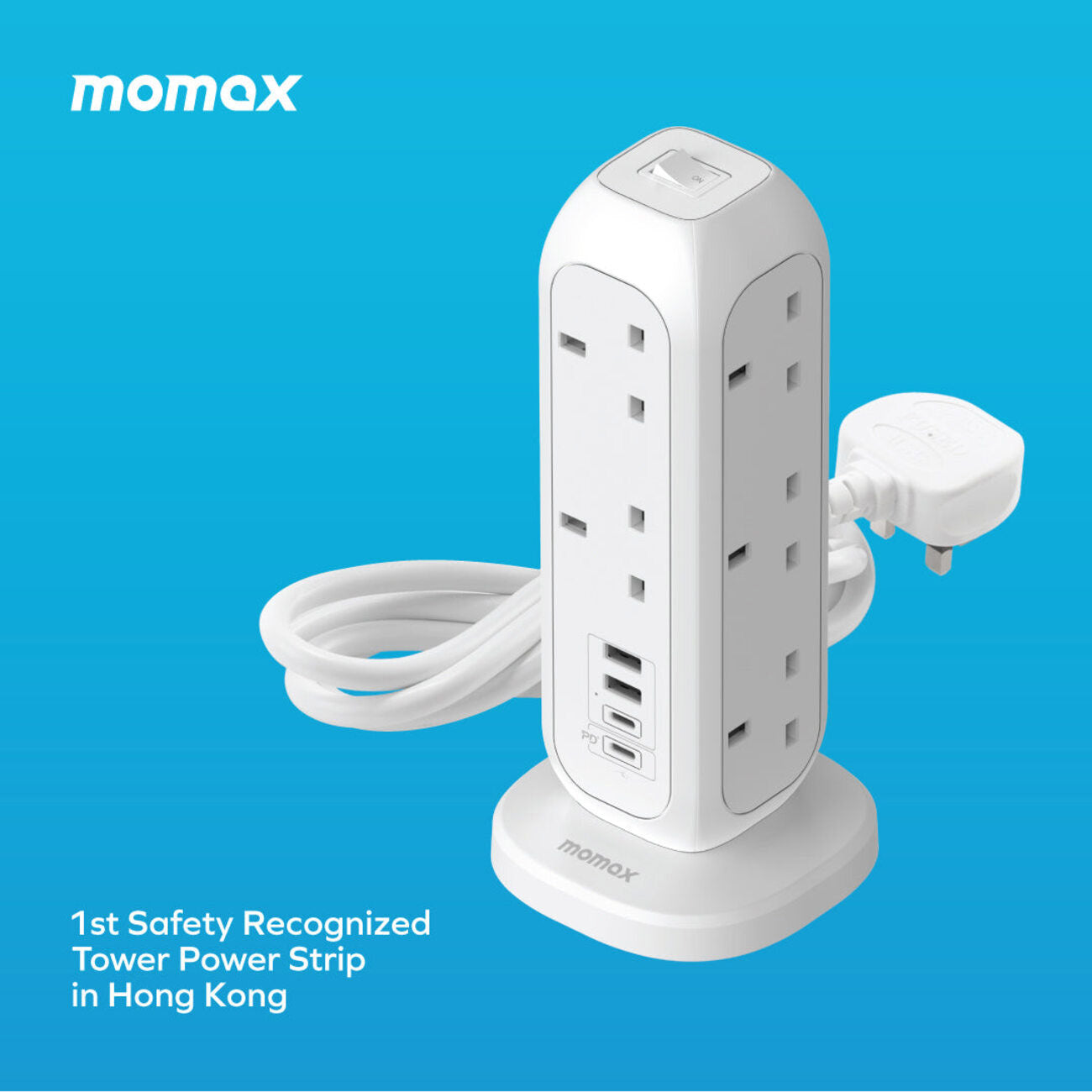 MOMAX OnePlug 11‑Outlet Power Strip with USB (White, US11UK)