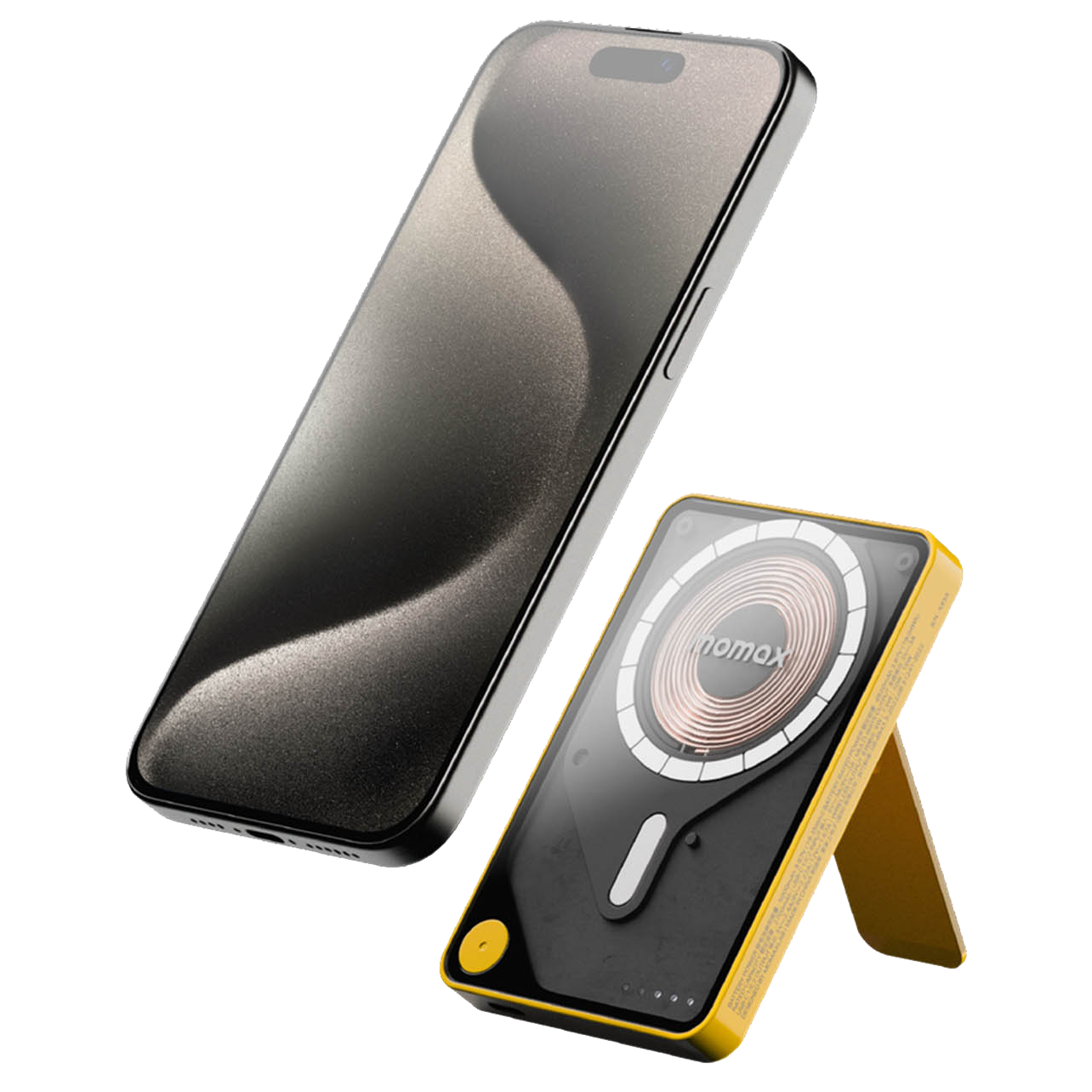 MOMAX 1‑Power X Pro 5000mAh Magnetic Wireless Power Bank with Stand & Built‑In USB‑C Cable (Yellow)