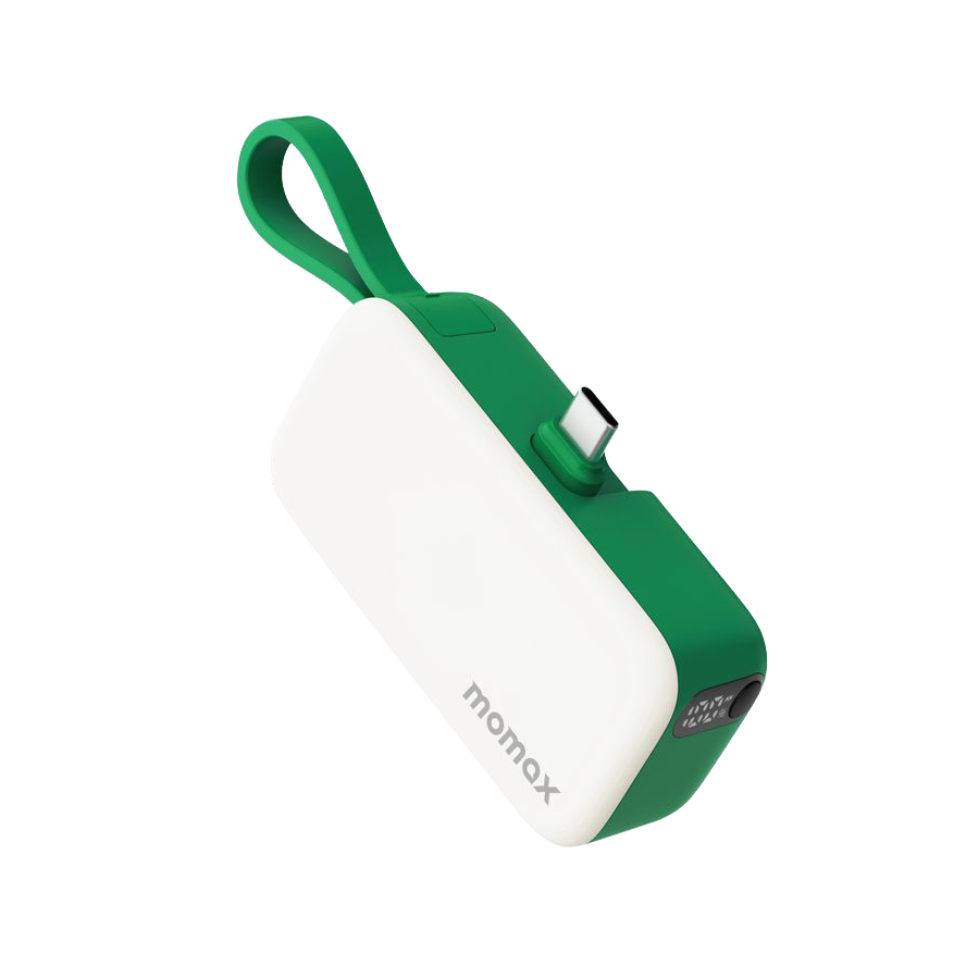 MOMAX 1‑Power Mini 5000mAh 3‑in‑1 Power Bank with USB‑C Plug (Green)