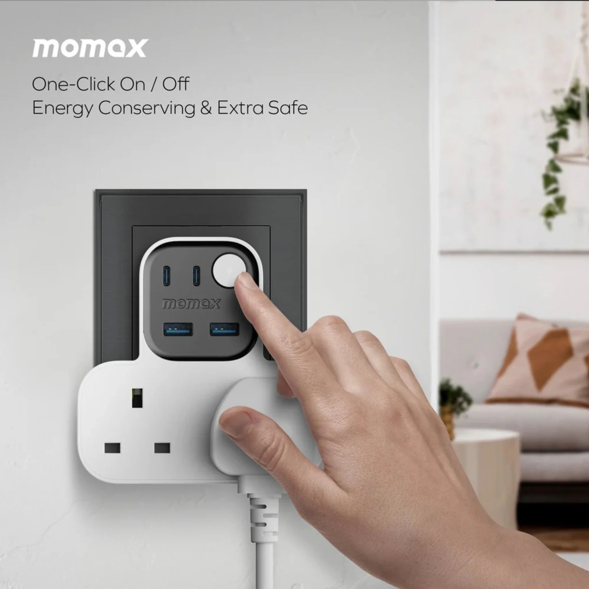 MOMAX 1-Charger Work Flow T-Shaped Extension Hub (2 AC Sockets & 4 USB Ports)