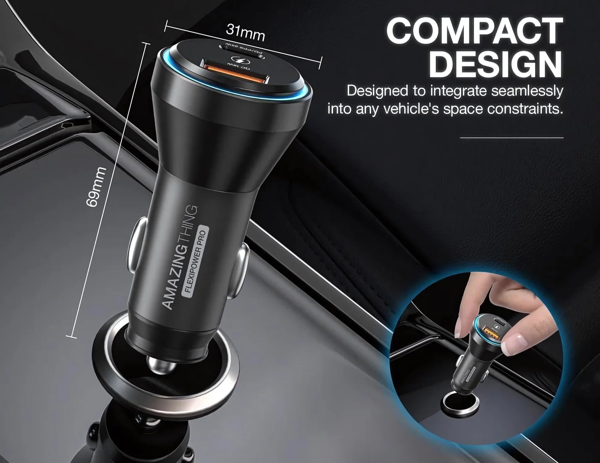 AmazingThing FlexiPower Pro 43W Tri‑Port Car Fast Charger