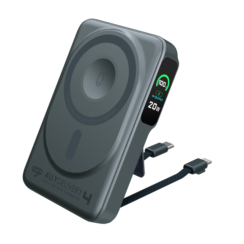 EGO AllyDelivery 4F @3C Certified MagSafe 10000mAh 6‑in‑1 Power Bank – Grey