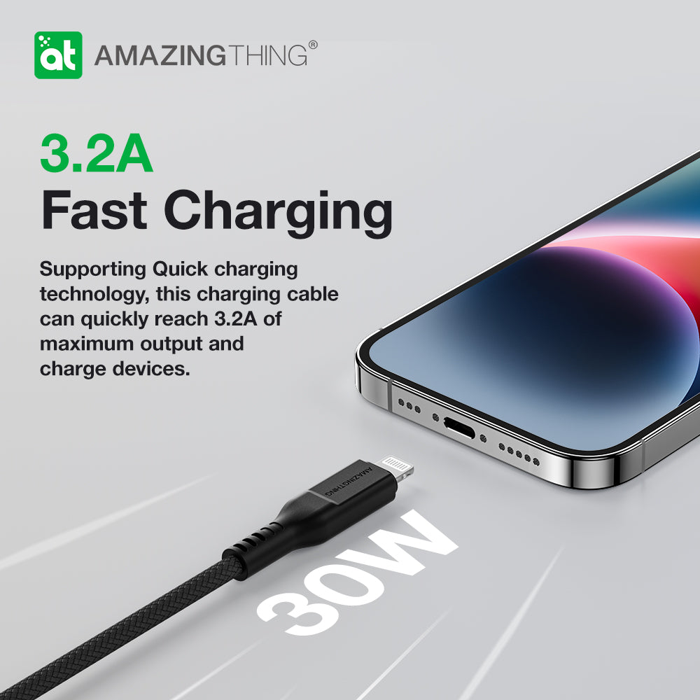 AmazingThing Thunder Pro Lightning to USB‑C Cable (3.2A, 30W, 1.1m, Black)