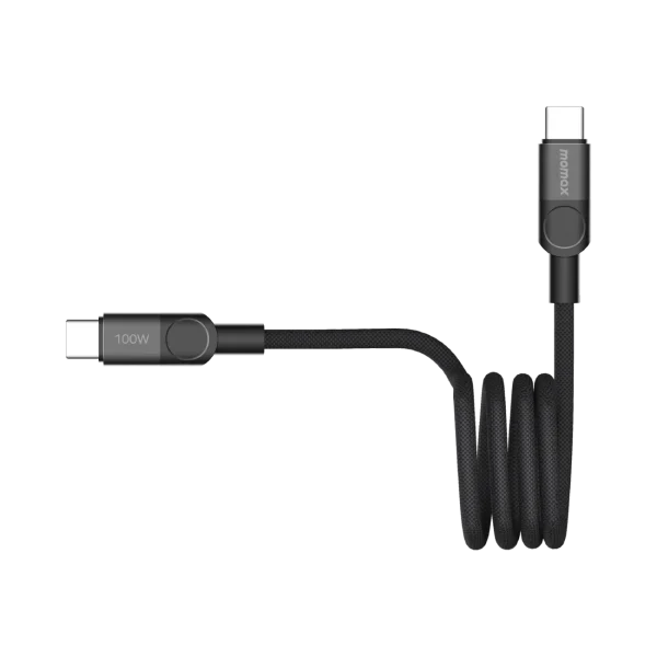 MOMAX Mag Link 100W USB‑C to USB‑C Magnetic Cable (1m, Black)