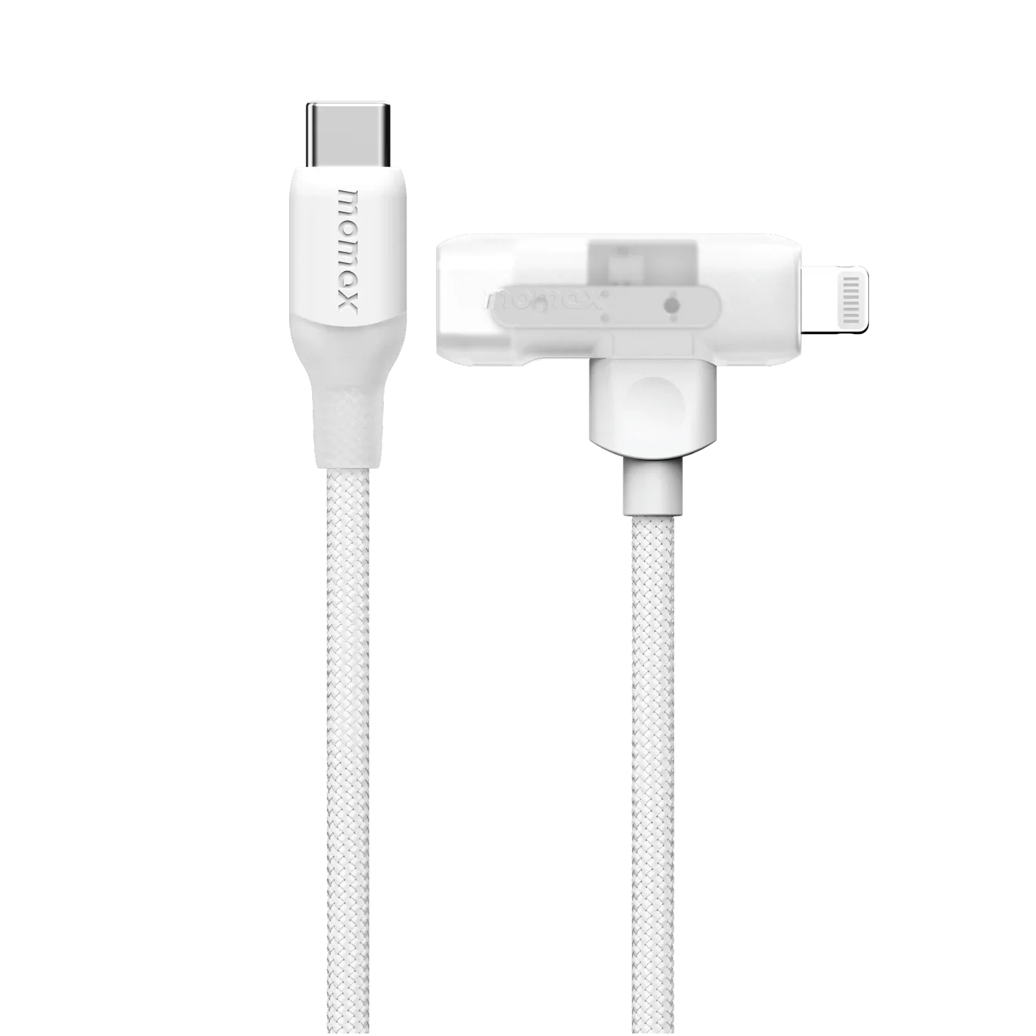MOMAX 1‑Link Flow Duo 2‑in‑1 USB‑C to USB‑C + Lightning Cable (1.5m, White)