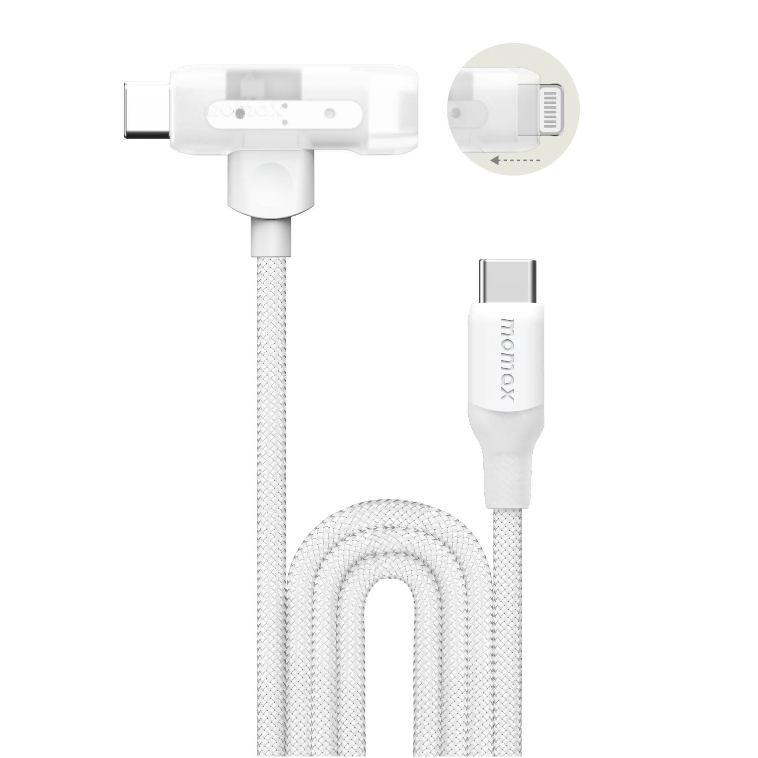 MOMAX 1‑Link Flow Duo 2‑in‑1 USB‑C to USB‑C + Lightning Cable (1.5m, White)