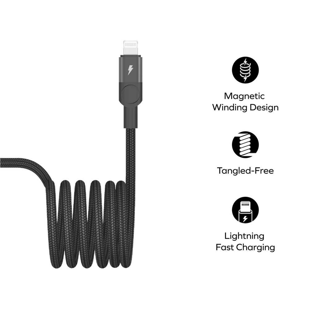 MOMAX Mag Link USB‑C to C & Lightning Magnetic Cable – 1m, Black