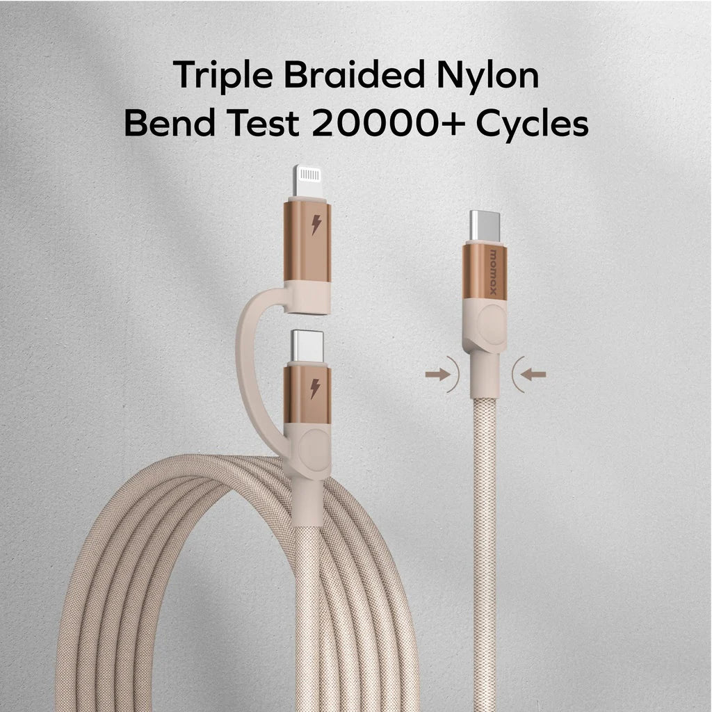 MOMAX Mag Link USB‑C to USB‑C & Lightning Magnetic Cable (2m, Desert Titanium)