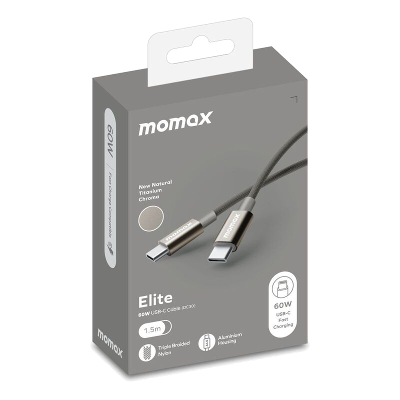 MOMAX Elite 60W USB‑C to USB‑C Braided Cable (1.5m, Titanium)