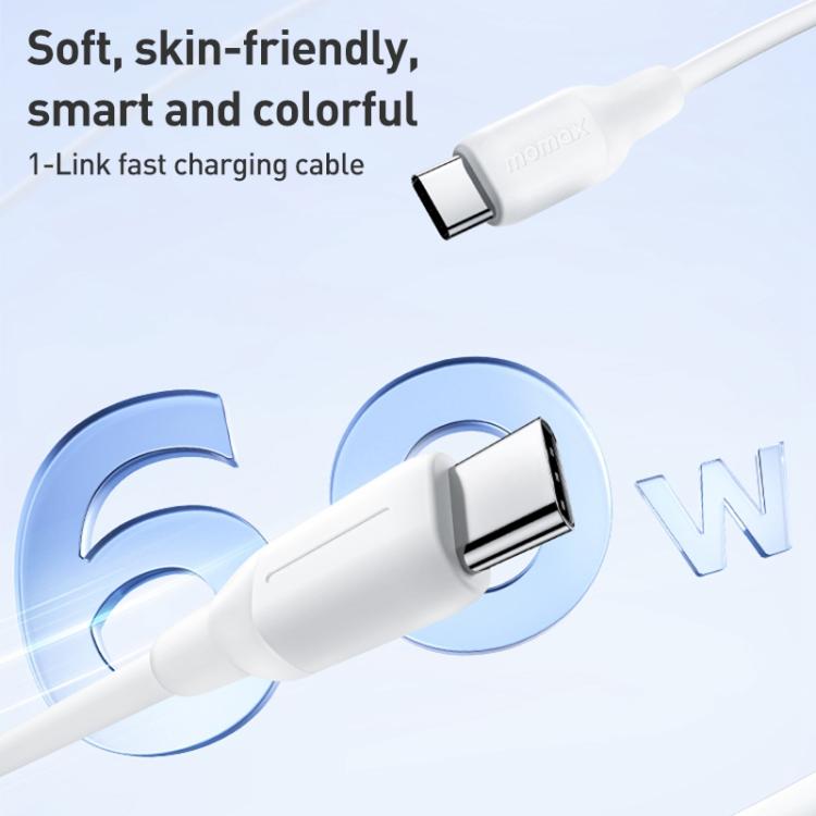 MOMAX 1‑Link Flow 60W USB‑C to USB‑C Cable (1.2m, White)