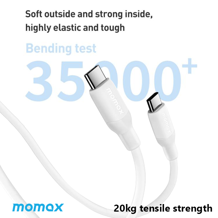 MOMAX 1‑Link Flow 60W USB‑C to USB‑C Cable (1.2m, White)
