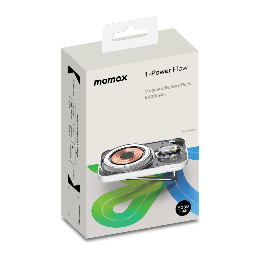 MOMAX 1‑Power Flow Magnetic Power Bank 5000mAh (Transparent)