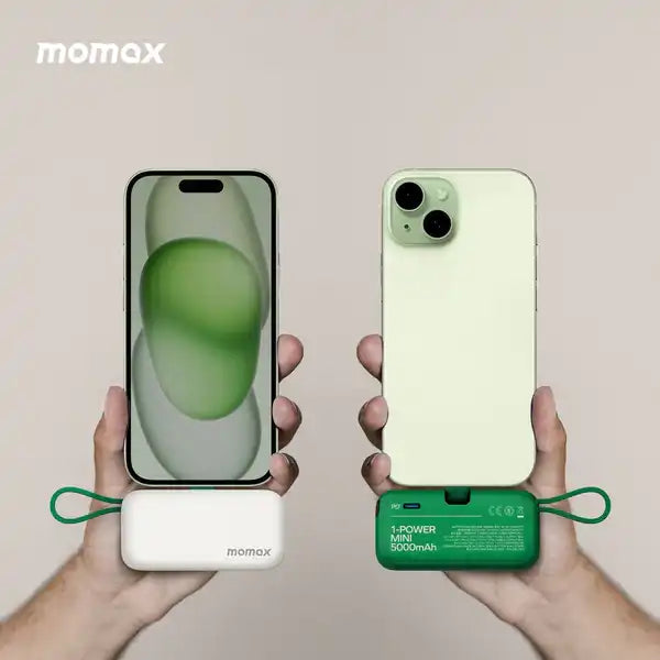 MOMAX 1‑Power Mini 5000mAh 3‑in‑1 Power Bank with USB‑C Plug (Green)