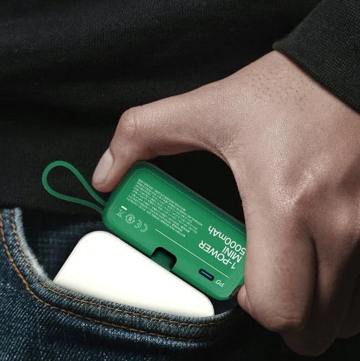 MOMAX 1‑Power Mini 5000mAh 3‑in‑1 Power Bank with USB‑C Plug (Green)