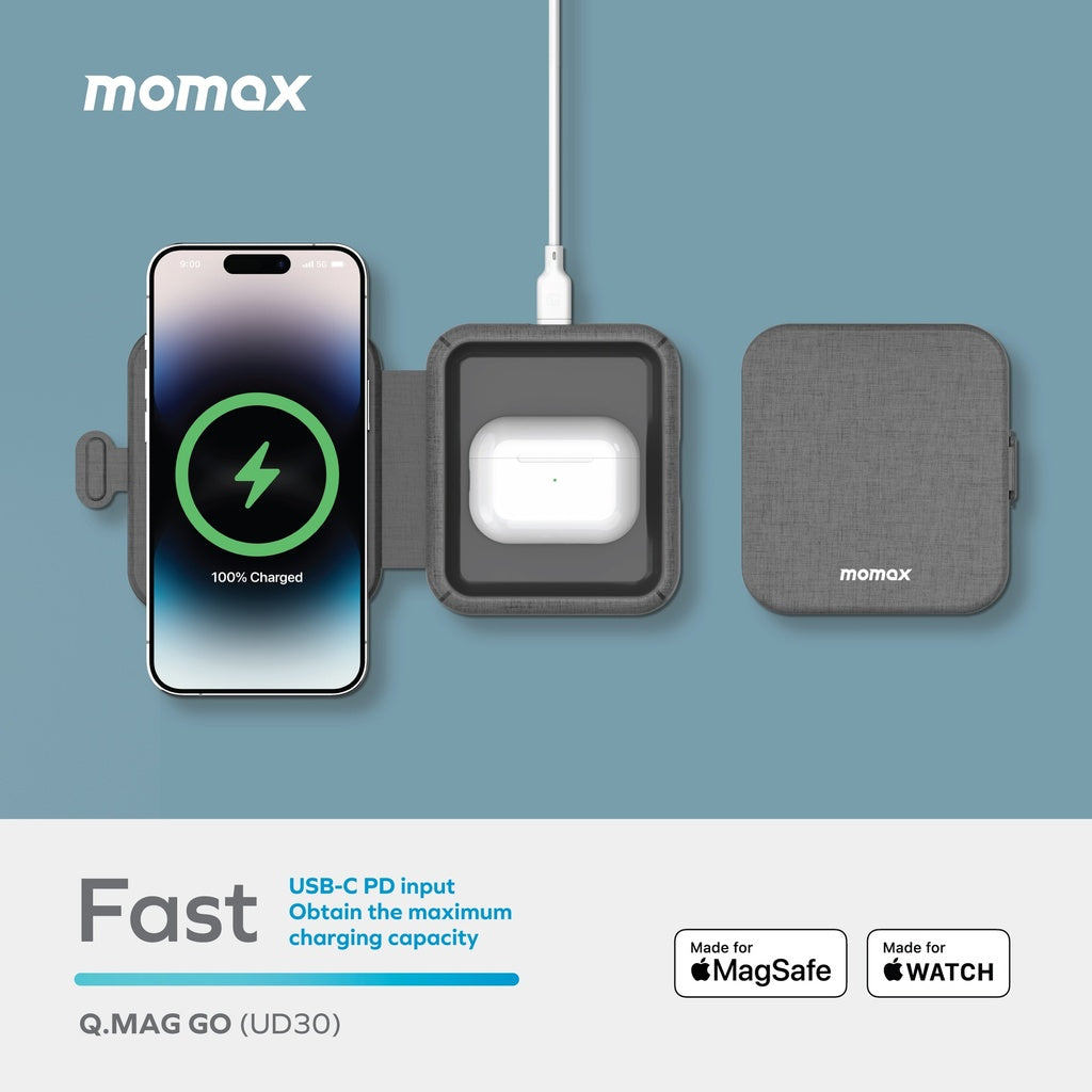 MOMAX Q.Mag Go 20W 2‑in‑1 MagSafe Wireless Charger