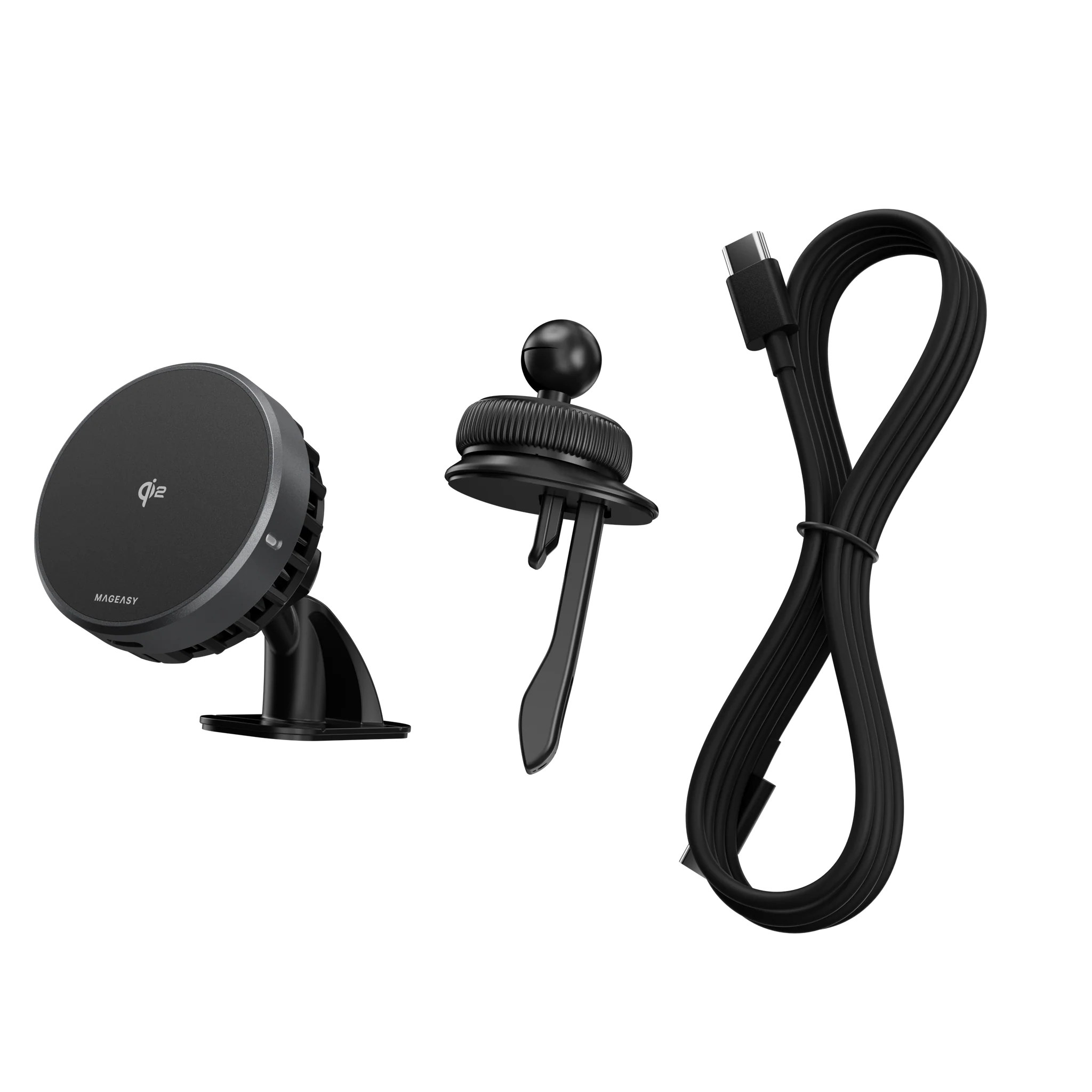 MagEasy MagMount Smart Cooling Car Charger – Qi2, 15W Fast Wireless Charging, Space Gray
