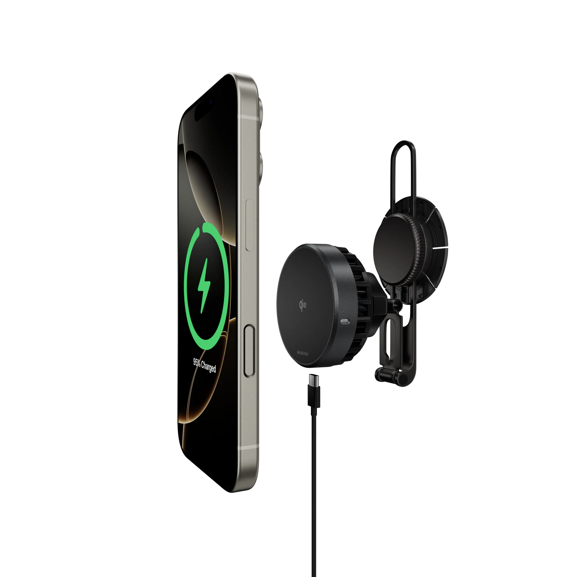 MagEasy MagMount Smart Cooling Car Charger (Car Screen Type) – Qi2, 15W Fast Wireless Charging, Space Gray