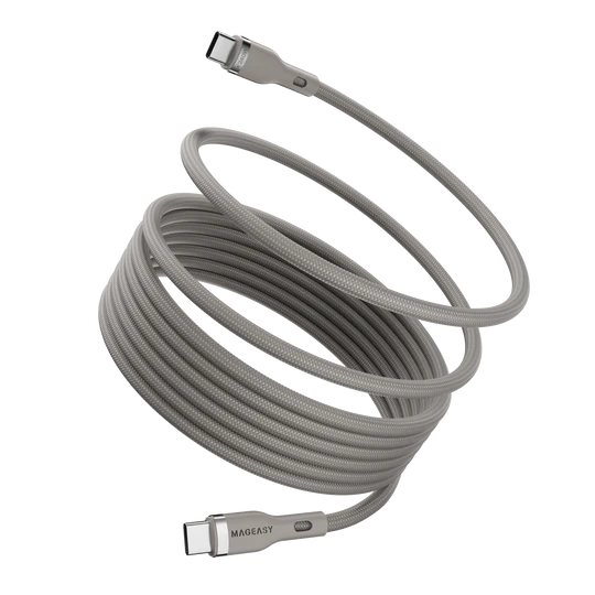MagEasy Magnetic Wire Fast Charging/Sync Cable – USB‑C, 2m, 240W PD, Gray, Braided, Magnetic Connector