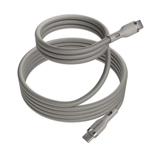 MagEasy Magnetic Wire Fast Charging/Sync Cable – USB‑C, 2m, 240W PD, Gray, Braided, Magnetic Connector