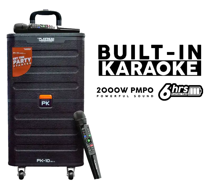 Platinum Karaoke PK10 Pro – Built‑In Karaoke Party Speaker with Trolley