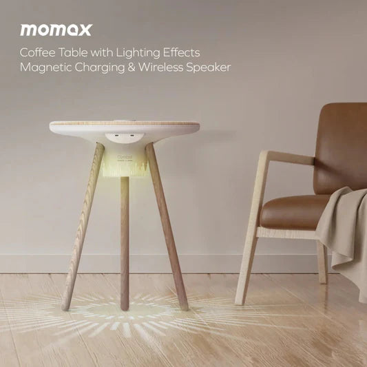 MOMAX Cymbal Coffee Table with Lightning Effects, Magnetic Charging & Wireless Speaker