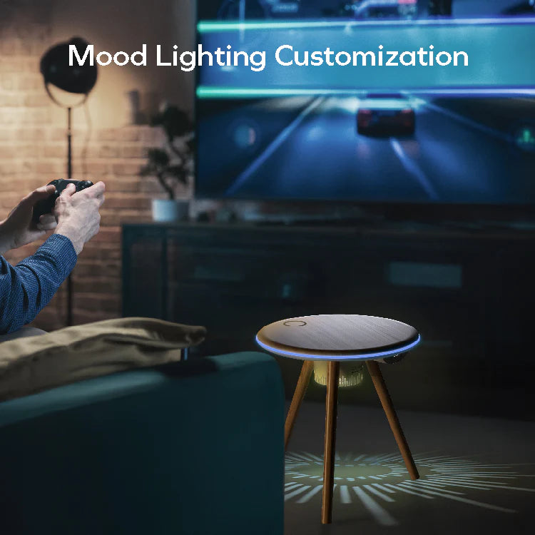 MOMAX Cymbal Coffee Table with Lightning Effects, Magnetic Charging & Wireless Speaker