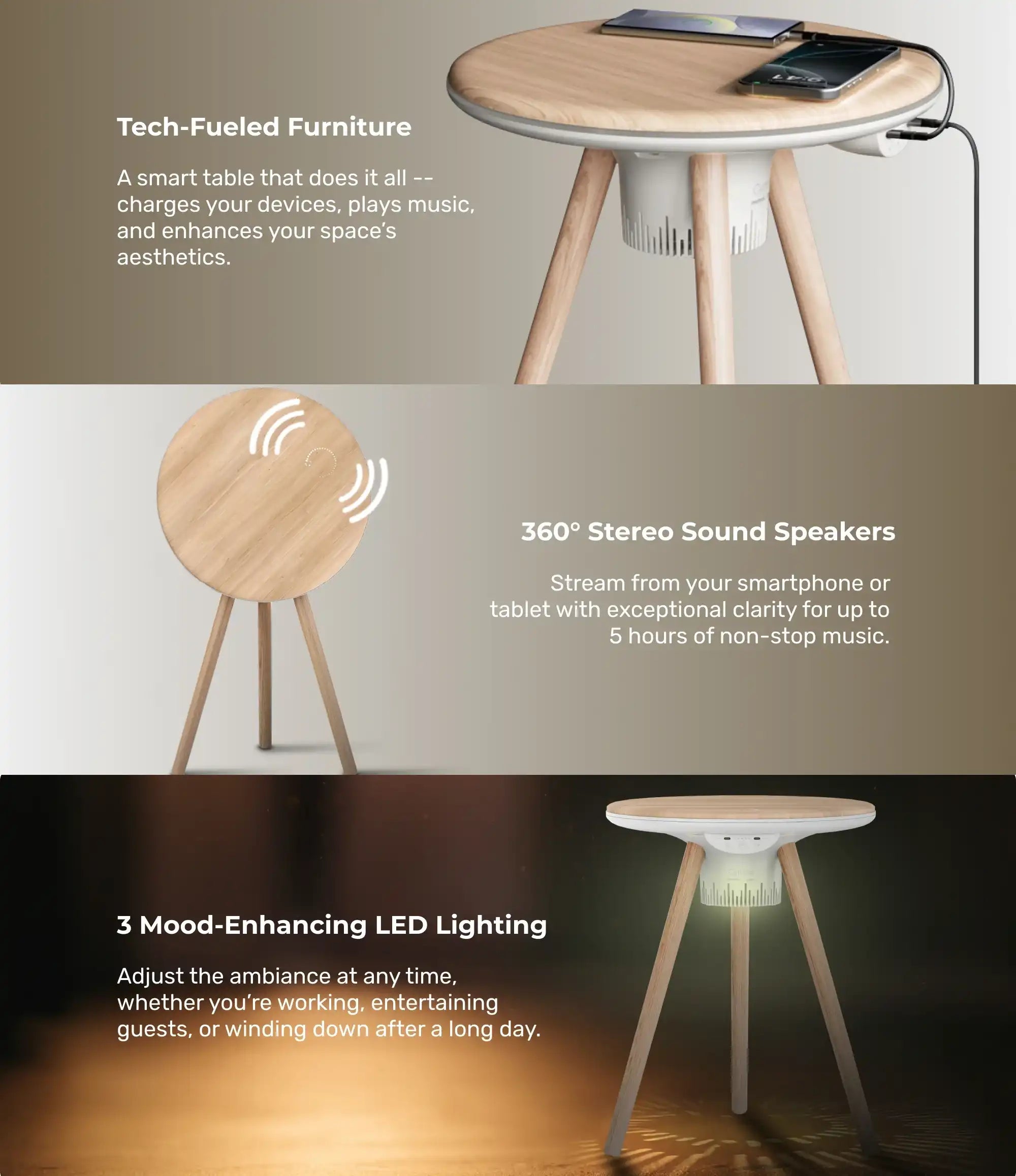 MOMAX Cymbal Coffee Table with Lightning Effects, Magnetic Charging & Wireless Speaker