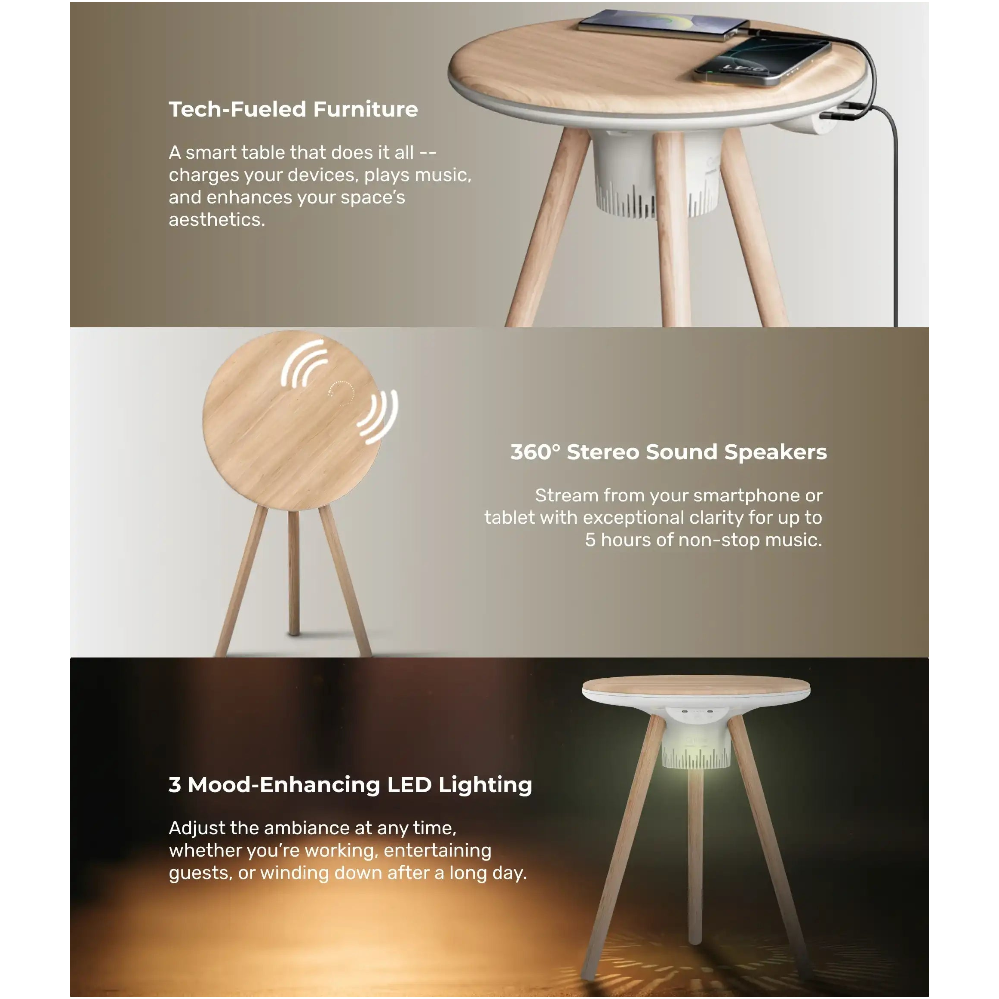 MOMAX Cymbal Coffee Table with Lightning Effects, Magnetic Charging & Wireless Speaker