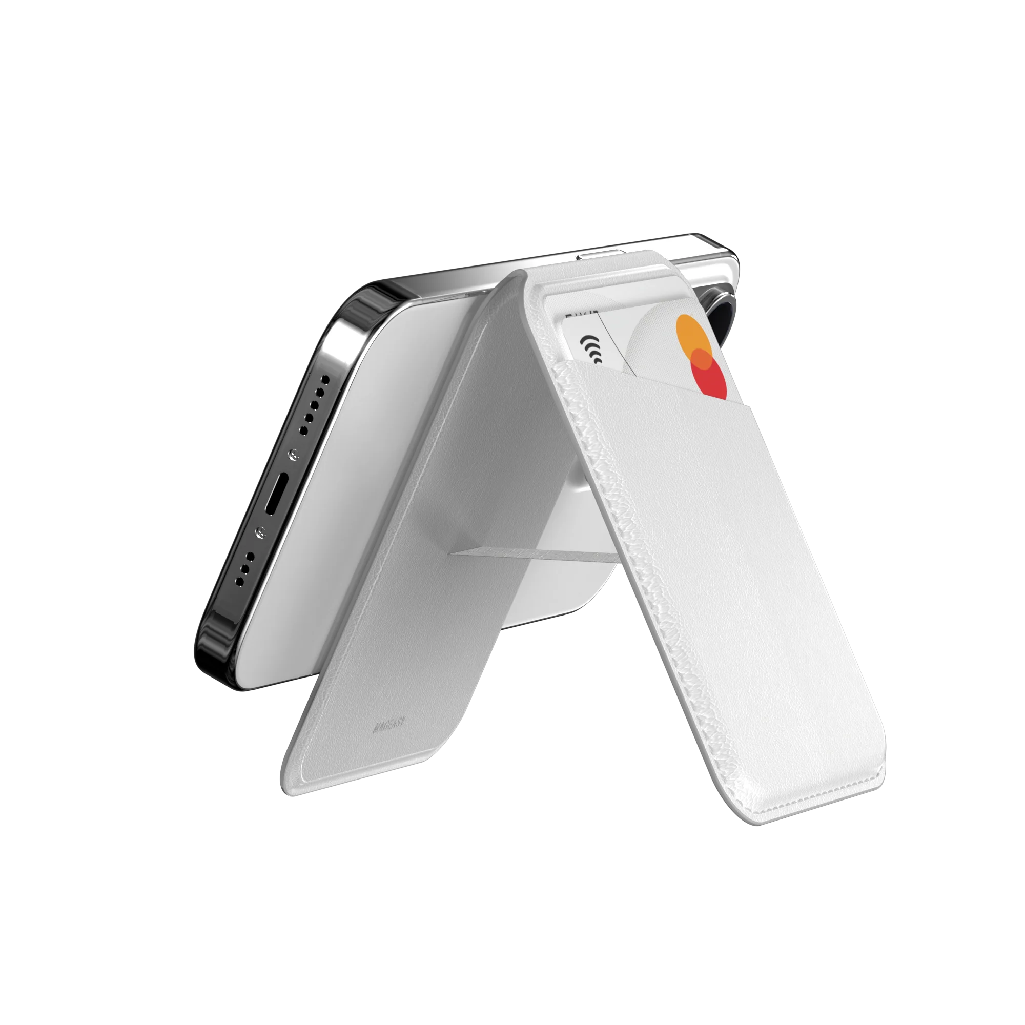 MagEasy SNAP Stand Wallet for iPhone – Snow White, Dual‑Card Storage, RFID Shielding, Scratch‑Resistant, Water‑Resistant