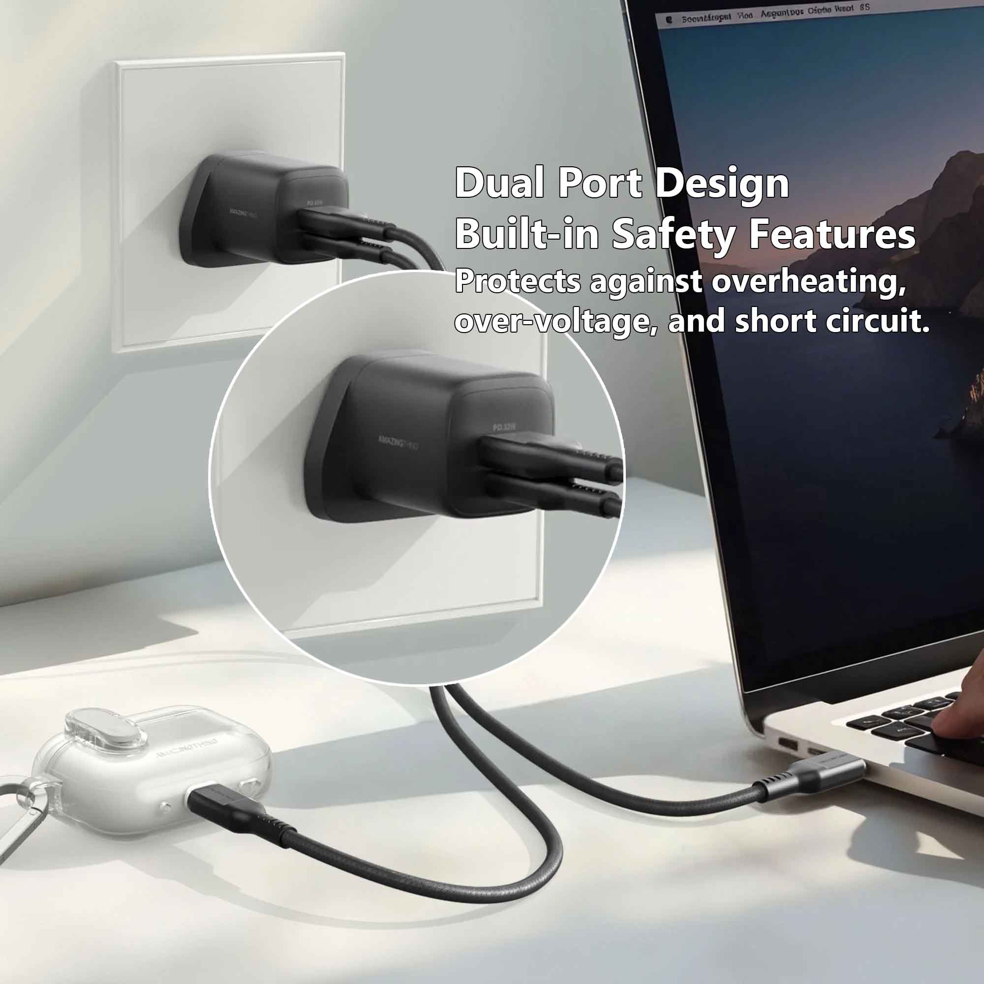 AmazingThing Thunder GaN 33W Dual‑Port Charger (USB‑C + USB‑A, PD 3.0, Compact Travel Design)