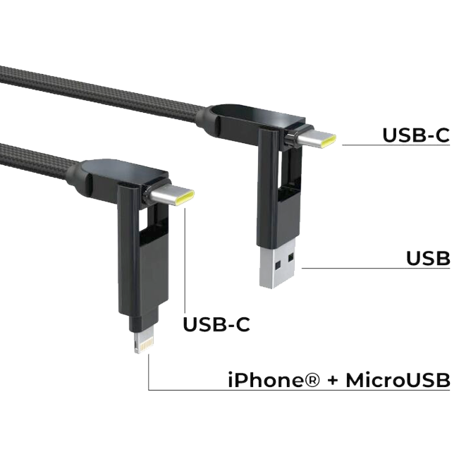 Rolling Square InCharge® XL 100W – 6‑in‑1 Charging Cable 30cm (Black)