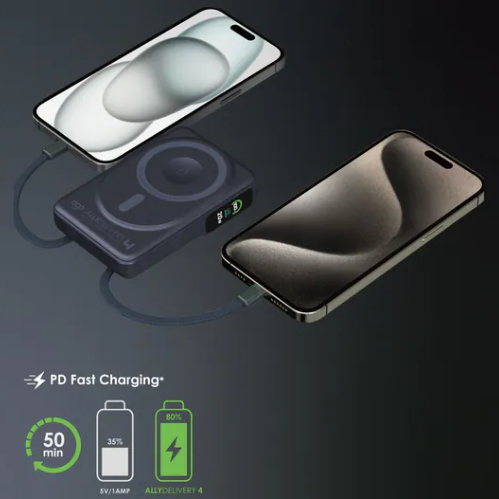 EGO AllyDelivery 4F @3C Certified MagSafe 10000mAh 6‑in‑1 Power Bank – Grey