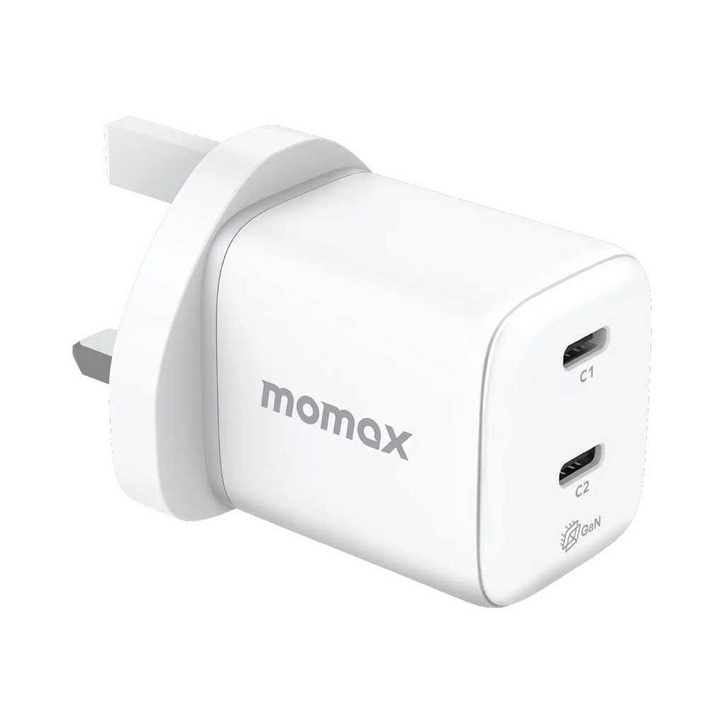 MOMAX 1‑Charge 45W 2‑Port GaN Charger (2× USB‑C, White)