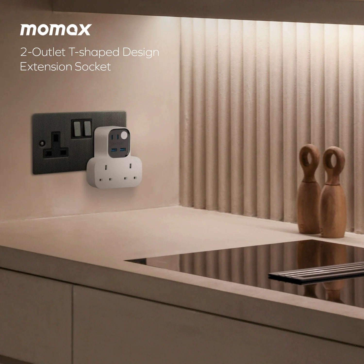 MOMAX 1-Charger Work Flow T-Shaped Extension Hub (2 AC Sockets & 4 USB Ports)