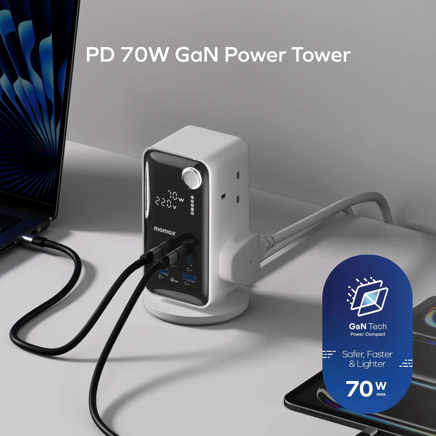 MOMAX 1‑CHARGE Workflow 6‑Outlet Digital Display Power Tower with USB
