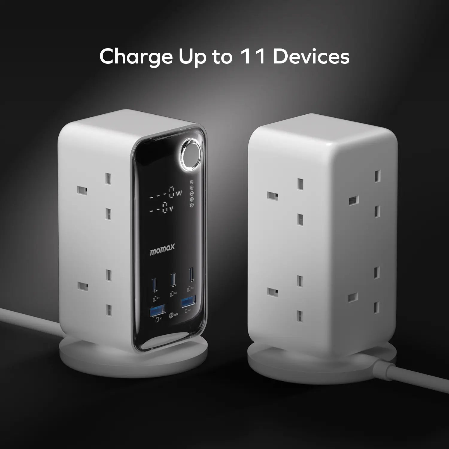 MOMAX 1‑CHARGE Workflow 6‑Outlet Digital Display Power Tower with USB