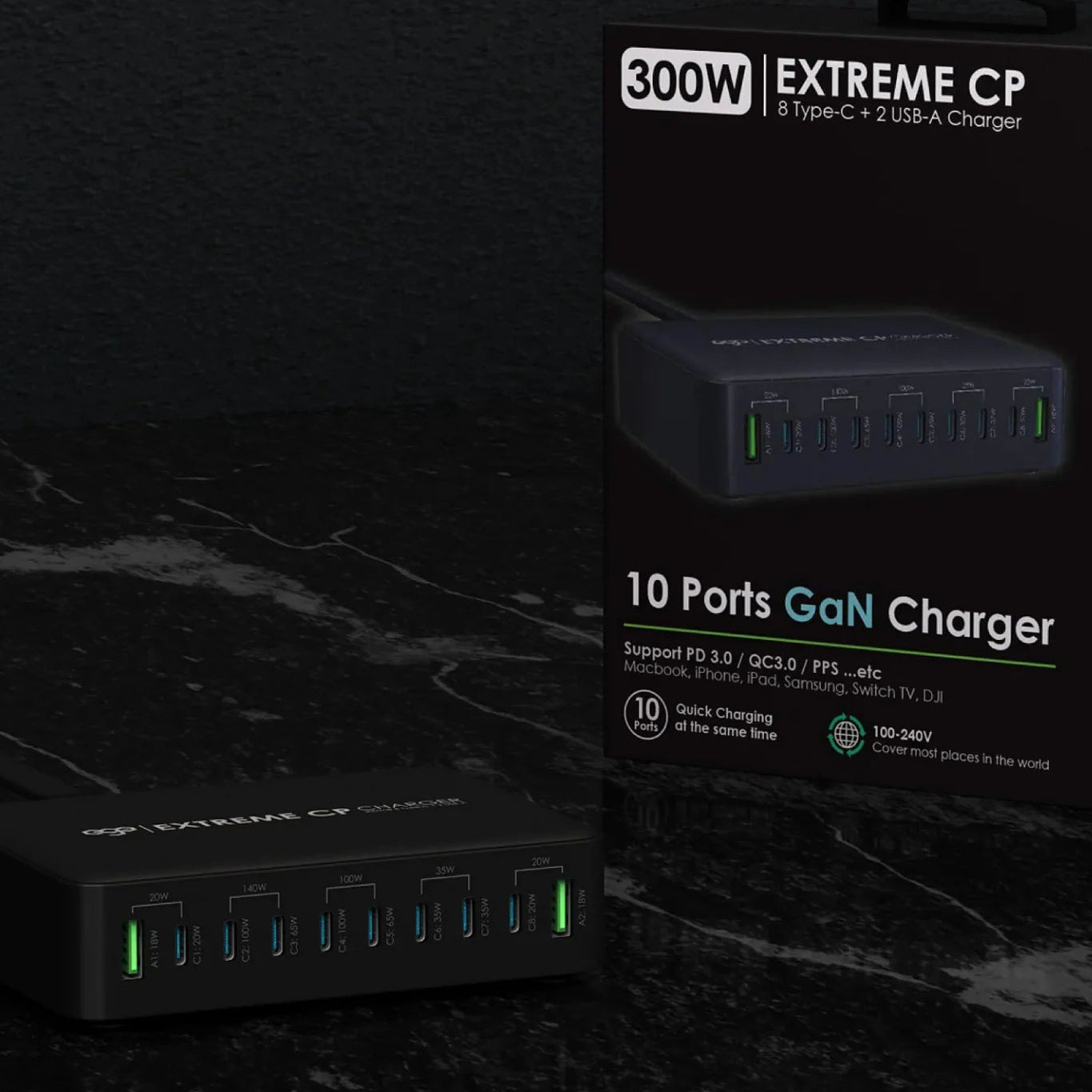 EGO 300W Extreme CP 10USB GaN Charger – Black