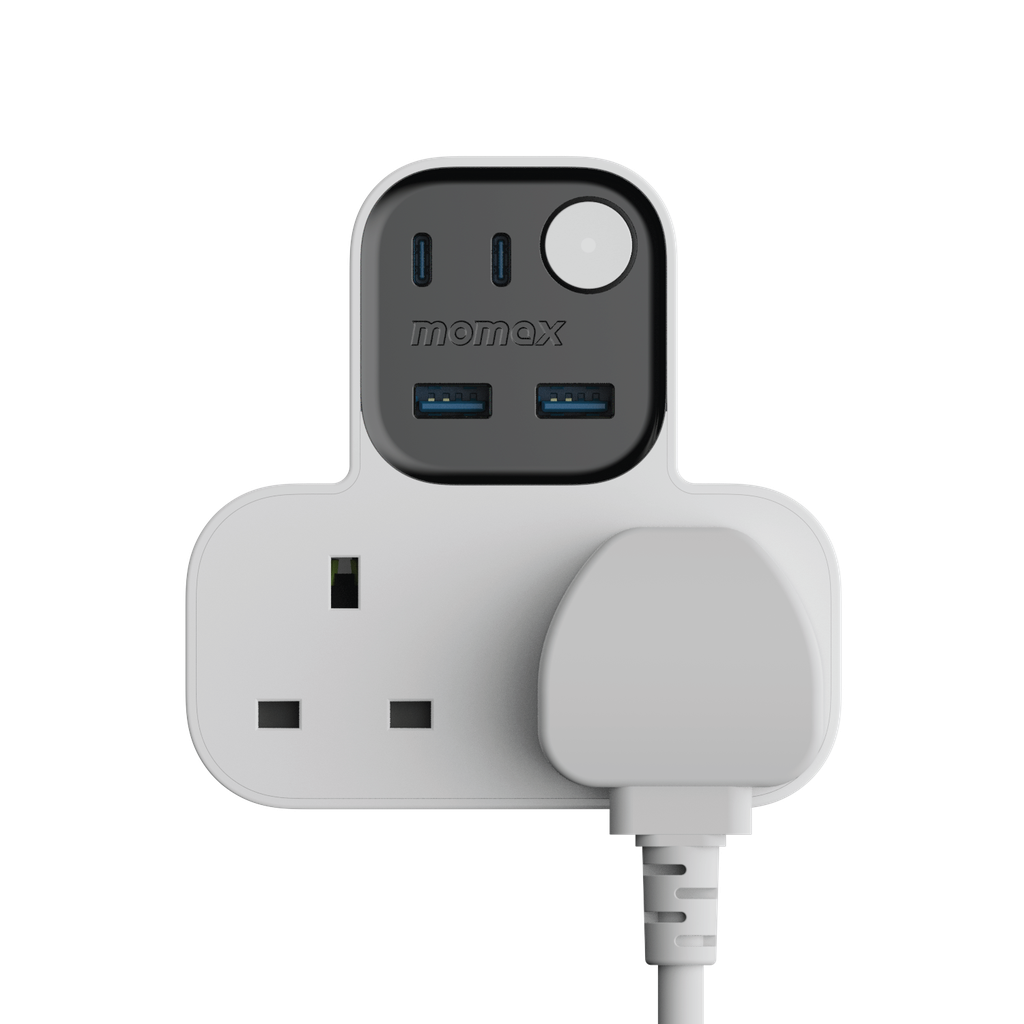 MOMAX 1-Charger Work Flow T-Shaped Extension Hub (2 AC Sockets & 4 USB Ports)