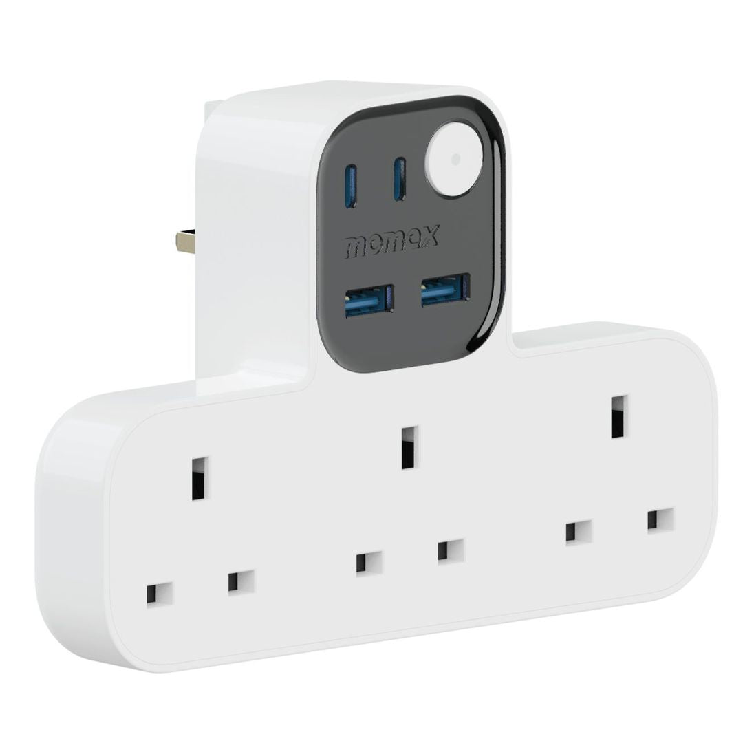 MOMAX 1‑CHARGER Workflow T‑Shaped Extension 3‑Socket with USB (White)