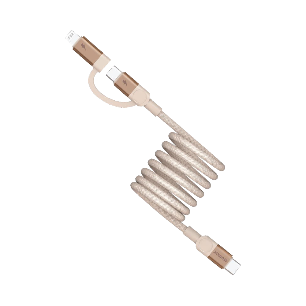 MOMAX Mag Link USB‑C to USB‑C & Lightning Magnetic Cable (1m, Desert Titanium)