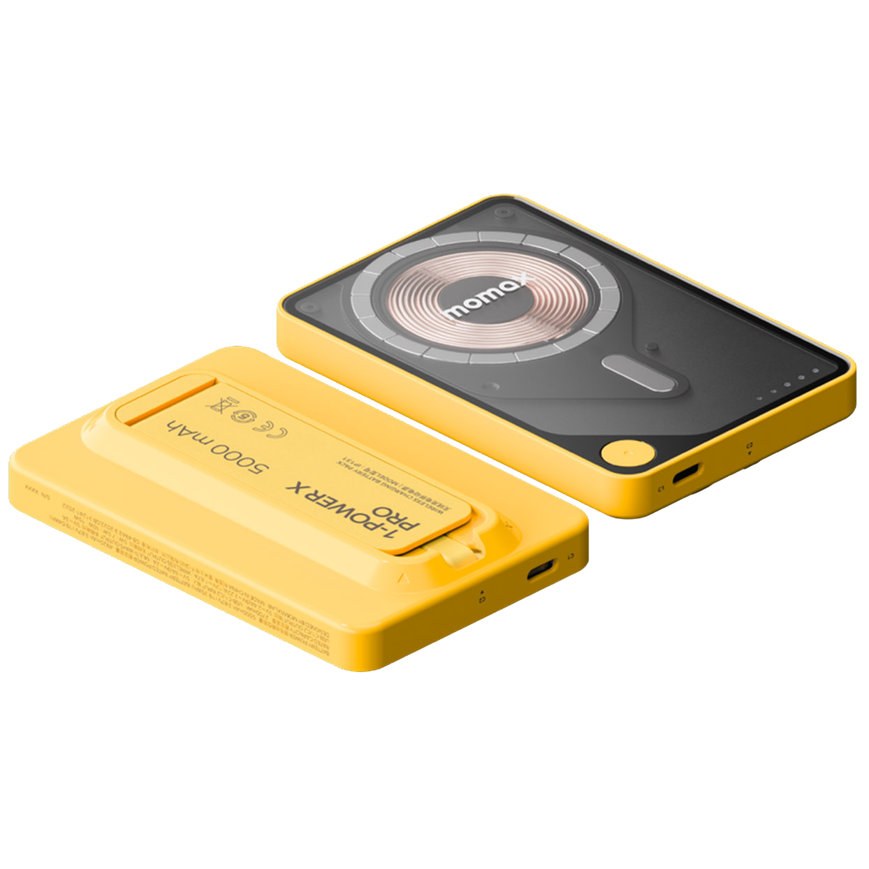 MOMAX 1‑Power X Pro 5000mAh Magnetic Wireless Power Bank with Stand & Built‑In USB‑C Cable (Yellow)