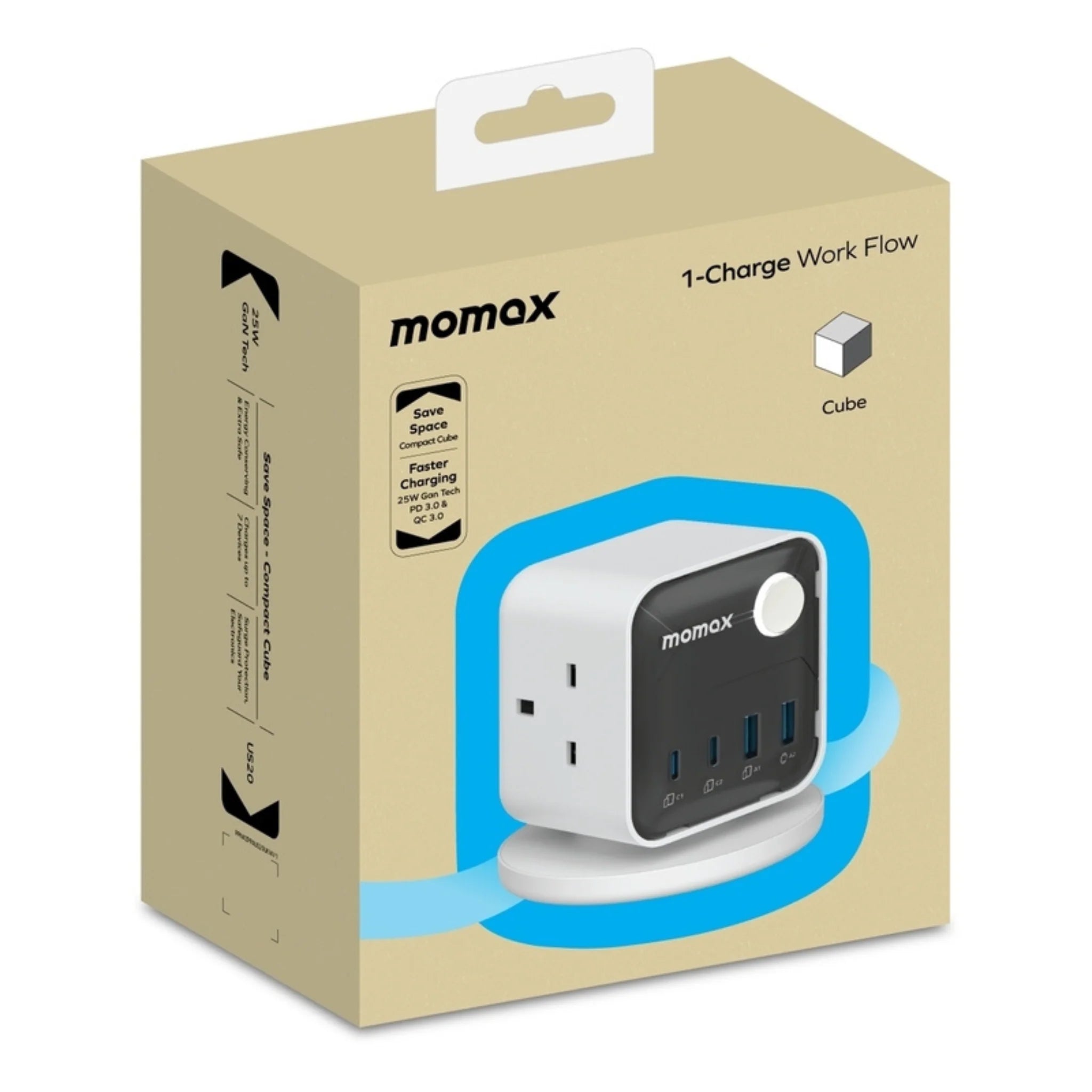 MOMAX 1‑CHARGE Workflow 3‑Outlet Power Cube with USB