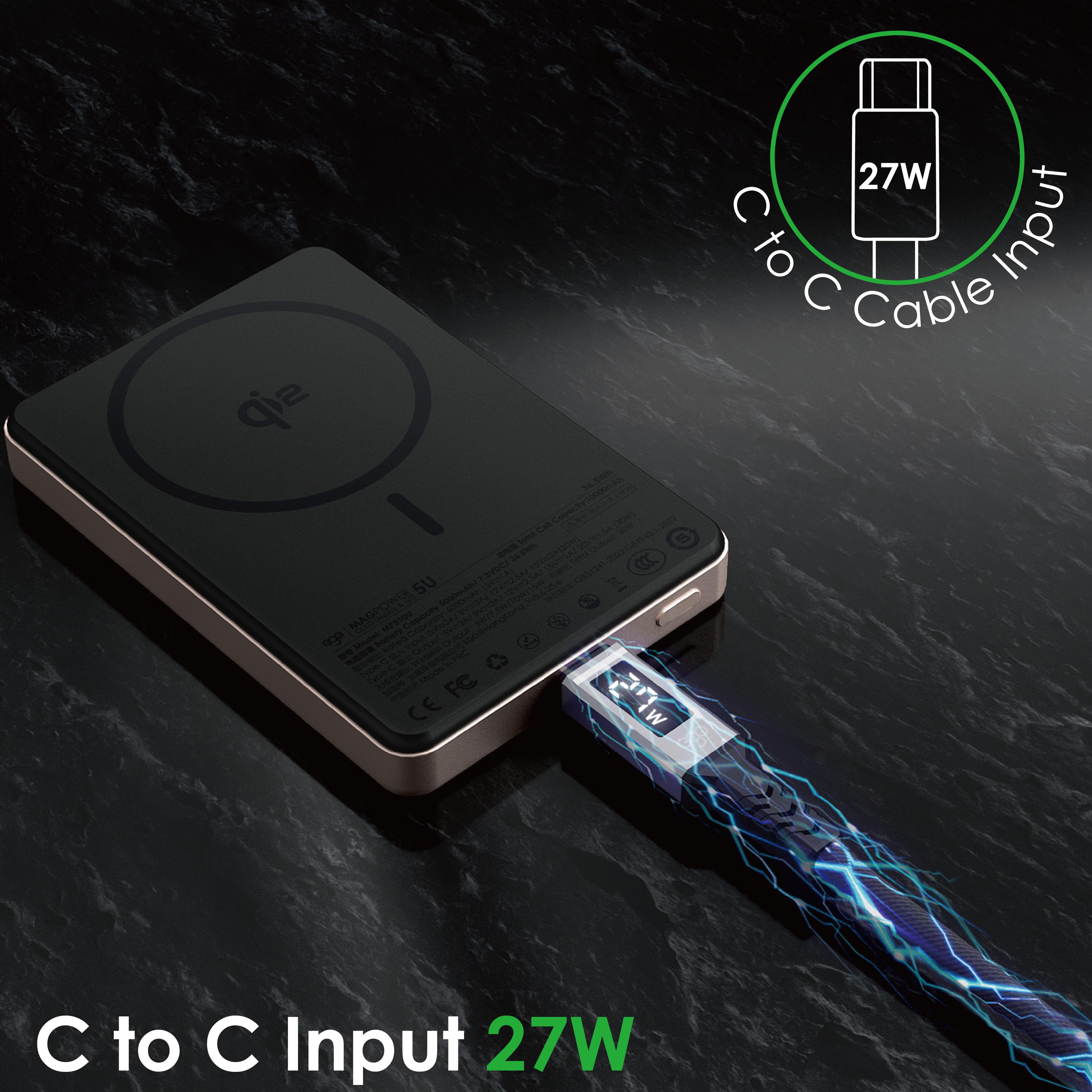 EGO MagPower 5U Qi2 10000mAh MagSafe Power Bank – Black